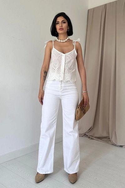 1001moda Vivaletta White Lace Brode Blouse
