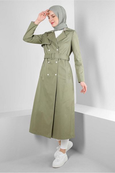 Alvina PLAID DETAILED BELTED STRAP TRENCH COAT 10743