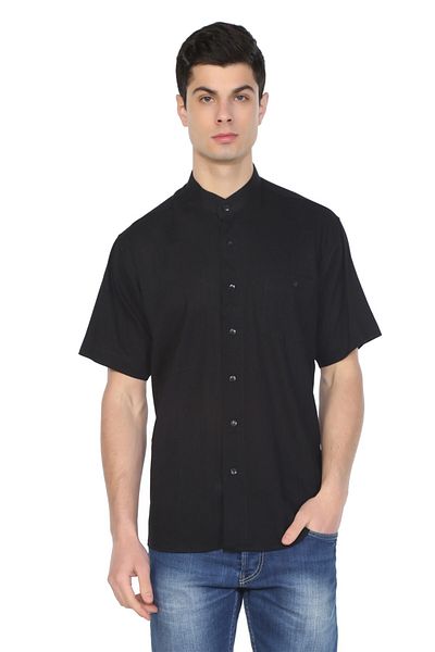 Eliş Şile Bezi Ανδρικό πουκάμισο με κοντό μανίκι Shile Cloth Judge Collar Μαύρο 3003
