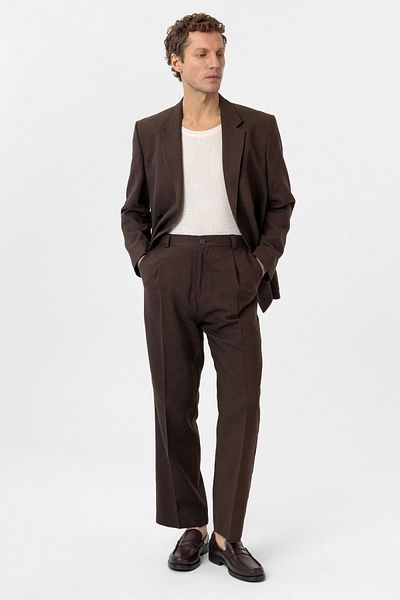 Antioch Brown High Waist Linen Blended Men's Trousers