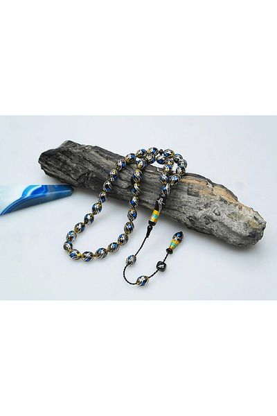 Skygo Oltu Stone and Yellow Galalith Double Fountain Nightingale Embroidered Rosary