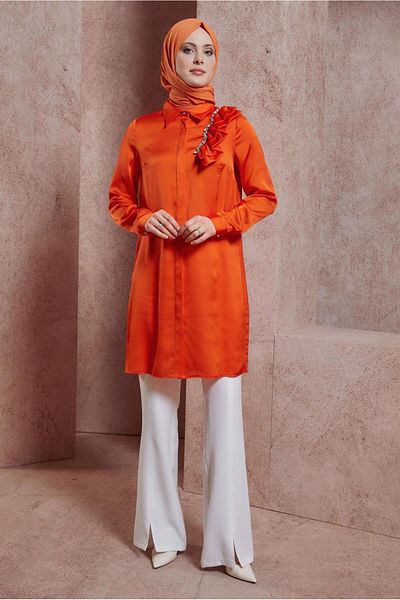 Alvina Satin Tunic - Ruffle Detailed, Model 43868