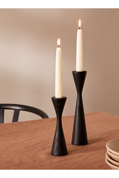 mebaconcept Siyah Ahşap Şamdan Seti - 2'li Dekoratif Mumluk (15 cm, 20 cm) Mo...