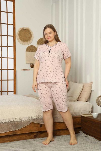 LİLA İÇ GİYİM Viscosite Battal Capri Short Sleeve Pajama Set
