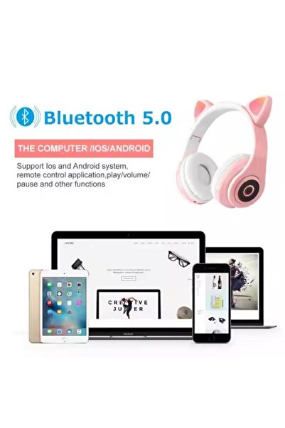 Generic سماعات أذن لاسلكية بتقنية بلوتوث 5.0، سماعات رأس ستيريو قابلة للتعديل، سماعات أذن قطة لطيفة لاسلكية