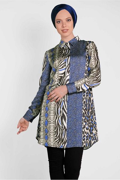 Alvina 4491 Model Leopard Patterned Satin Tunic