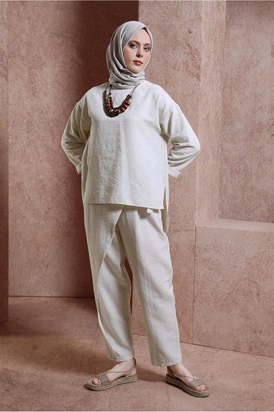 Alvina 44415 Model Linen Textured Pants Set