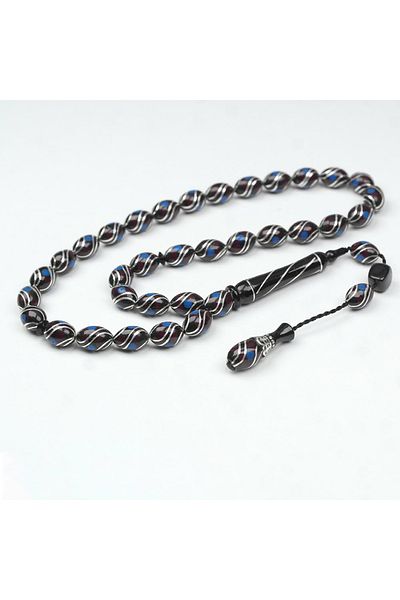 Skygo Oltu Stone and Red Galalith Double Fountain Embroidered Rosary