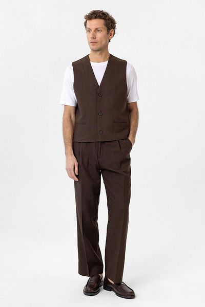 Antioch Brown Relax Fit Linen Blended Men's Vest