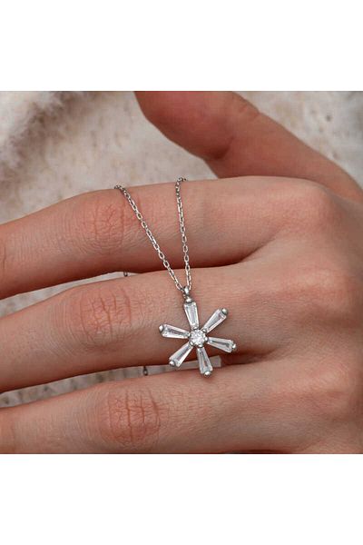Skygo Silver Baguette Stone Flower Women's Necklace