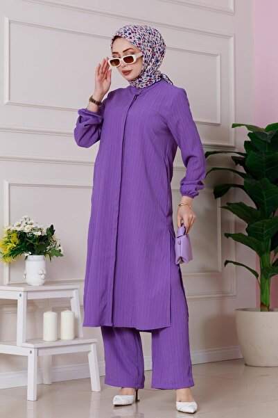 Sevitli Μωβ Λεπτομέρεια Περιγραφή Σετ παντελονιών τουνίκ