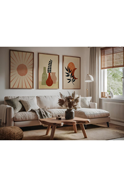 ARTCASTLE Set de 3 tablouri cu ramă din lemn, Lună și Soare