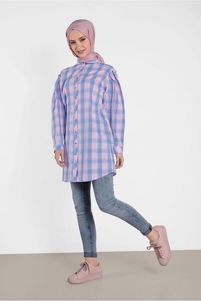 Alvina 4441 Model Plaid Patterned Tunic