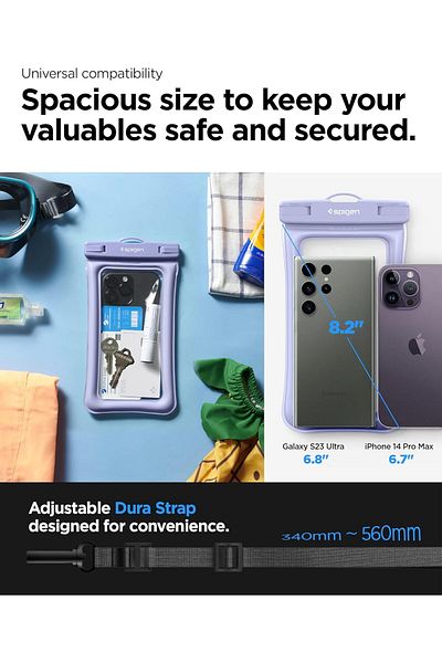 Spigen Spigen Aqua Shield Floating Universal Waterproof Phone Underwater case 1 Pack IPX8 A610 Aqua Blue