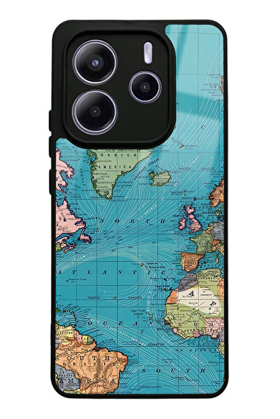 Spoyi Xiaomi Redmi Note 14 4G Atlantic Map Tasarımlı Glossy Telefon Kılıfı