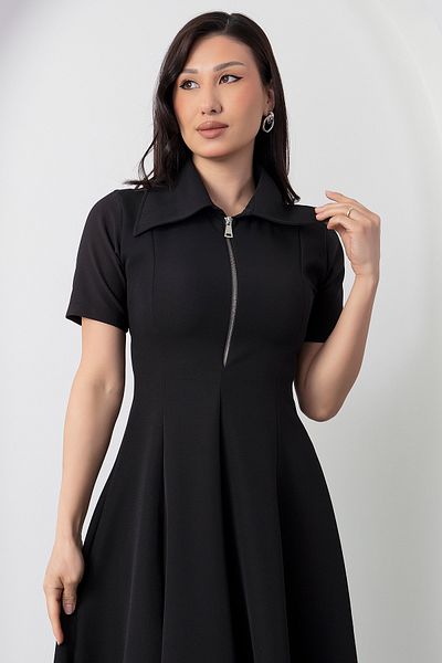 PULLIMM Rochie cu mânecă scurtă cu fermoar cu guler de cămașă 2025-4178
