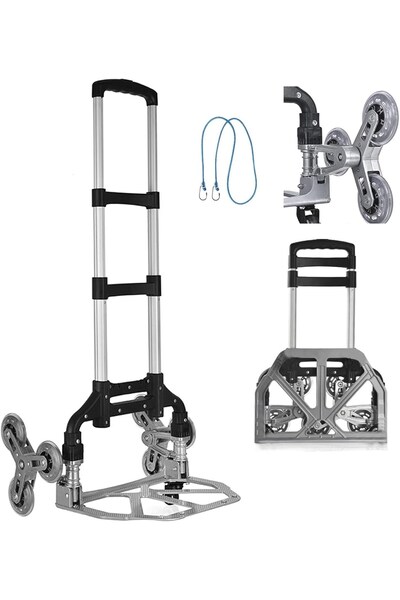 MoonTech Pro Seri 6 Tekerli 80KG Kapasiteli Merdiven Çıkabilen Katlanır Taşıma Arabası Koli Yük Paket Aracı