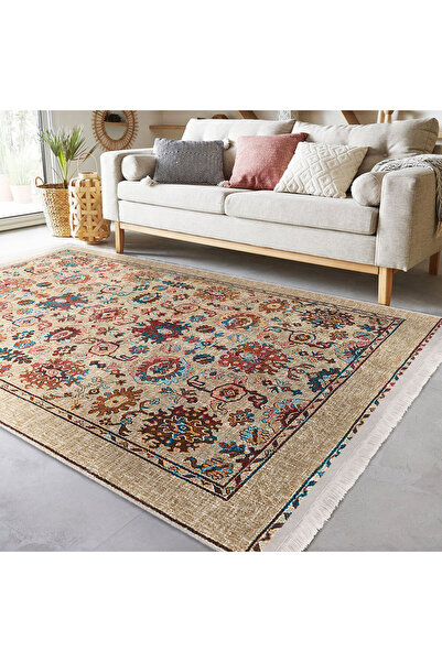 AD Home Bej Zeminde Uşak Motifli Kilim Desenli Etnik Motifler Avangarde Salon...