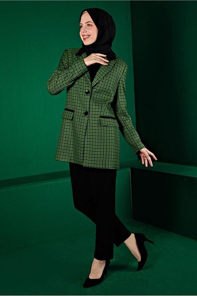 Alvina 30302 Model Plaid Patterned Double Pants Set