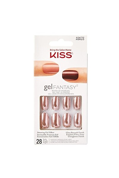 Kiss أظافر جل فانتازي قصيرة الطول Kgn10، ذهبي وردي، 28 قطعة