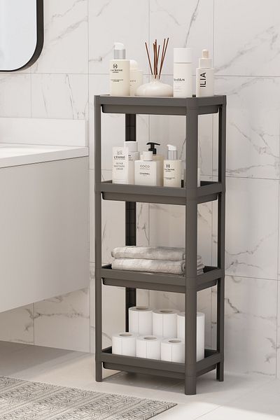 Omaş Household Product Unitate de raft de baie cu 4 niveluri Organizator de baie negru Suport pentru șampon Dulap pentru suport pentru prosoape