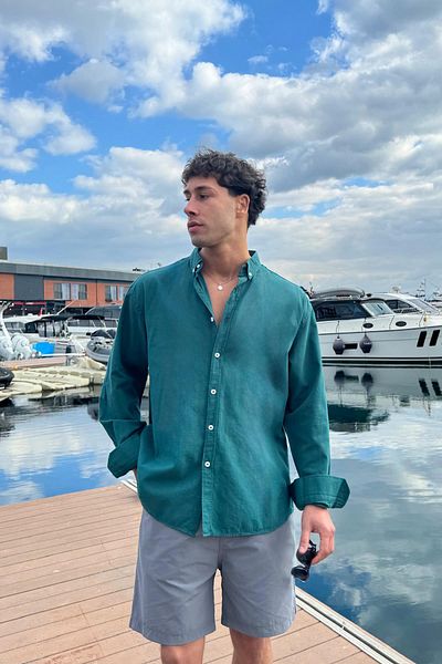 Flaw Wear قميص كتان أخضر أساسي