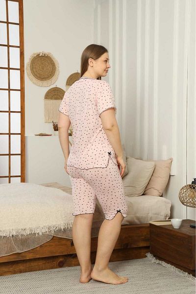 LİLA İÇ GİYİM Viscosite Battal Capri Short Sleeve Pajama Set