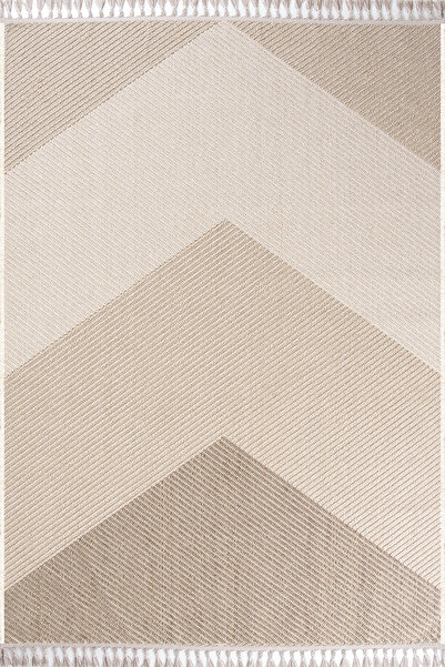 HalınıAl Bukle 1416 Bej - Şık V Desenli Minimalist Ev Halısı