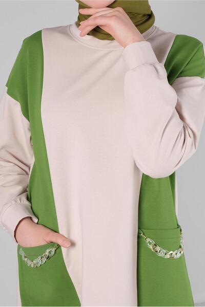 Alvina Chain Detailed Color Blocked Tracksuit Tunic - 43561