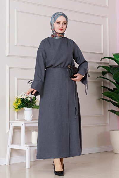 Sevitli Darin Linen Skirt Tie Suit-Anthracite