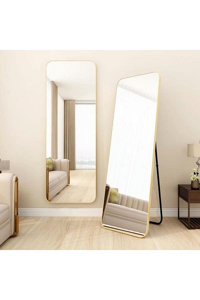 COOYA 155 x 45cm Full Length Mirror,with Aluminum Alloy Frame,Free-Standing,Leaning,Wall-Mounted,Gold