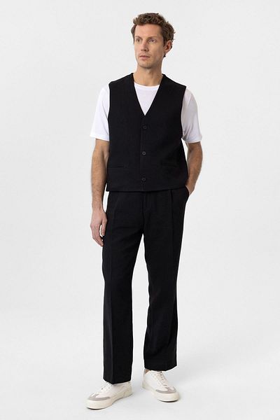 Antioch Black Relax Fit Linen Blended Men's Vest