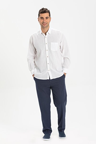 Eliş Şile Bezi Довгорукавна сорочка з одного кишені з шилевого полотна для чоловіків, біла 3001