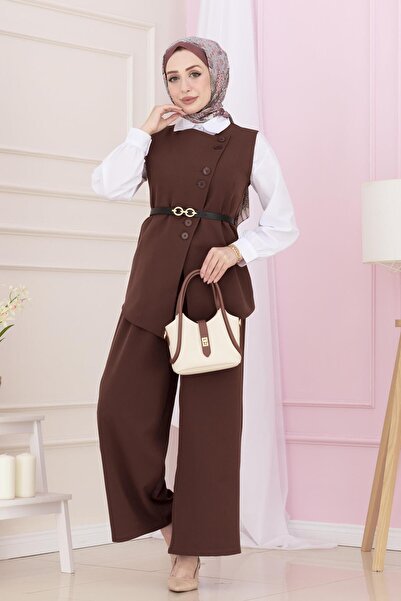Sevitli بدلة سترة بنطلون دورا البني