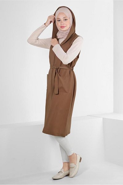 Alvina Hooded Zippered Pocket Vest 43872
