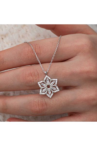 Skygo Silver Baguette Stone Flower Women's Necklace