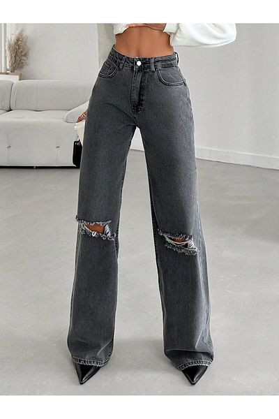 Dema Women's 100% Cotton Denim Palazzo Trousers with Wear
