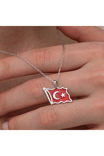 Skygo Silver Turkish Flag Women's Necklace