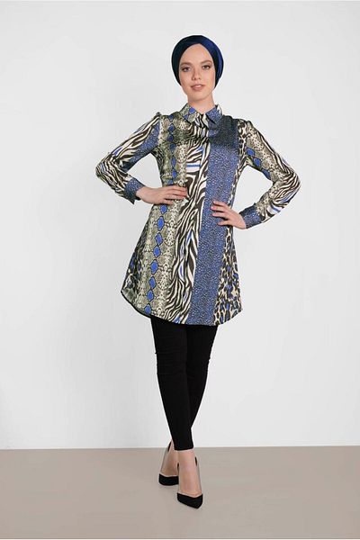 Alvina 4491 Model Leopard Patterned Satin Tunic