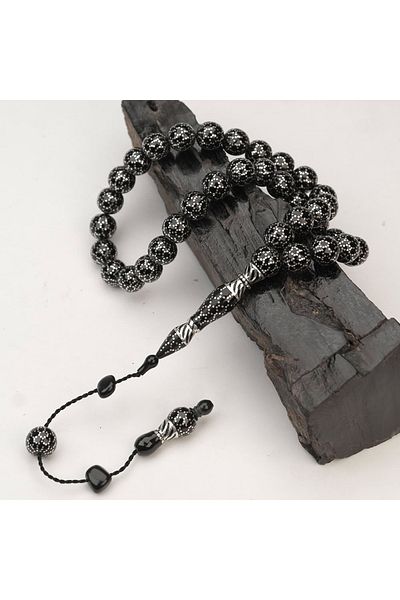 Skygo Oltu Stone Sphere Cut Honeycomb Processing Oltu Stone Rosary