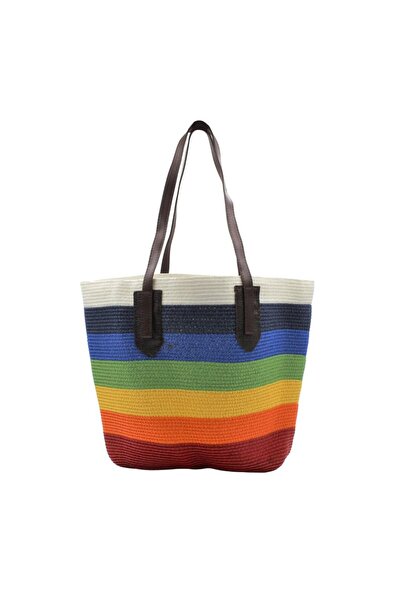 BM GİFT DESİGN Τσάντα παραλίας με πολύχρωμες ρίγες