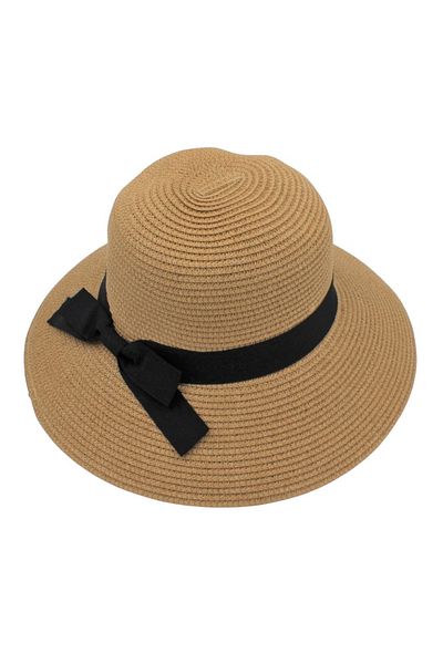 BM GİFT DESİGN Women's brown beach hat with black bow