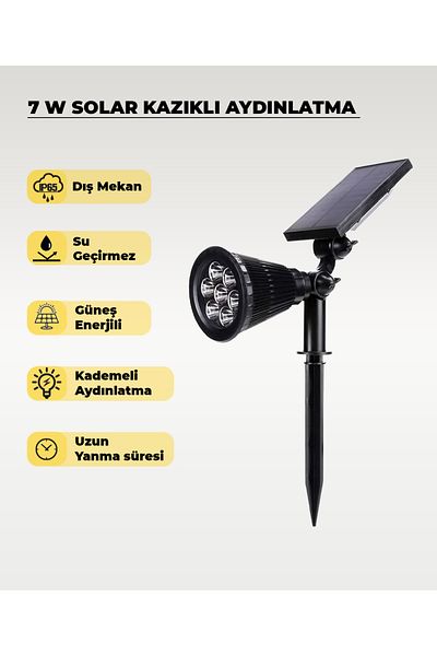 AC AYDINLATMA 7W Solar Powered & Solar Piled White Light Lighting Fixture