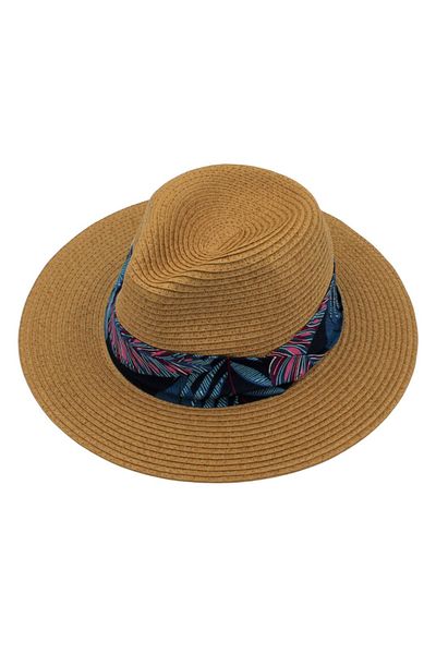BM GİFT DESİGN Women's brown beach hat with tropical stripe