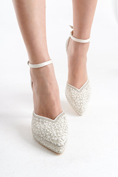 Limeo Rochie de mireasă cu toc înalt brodat manual cu pietre prețioase, nuntă, logodnă, recuzită pentru nuntă, pantofi de seară pentru femei