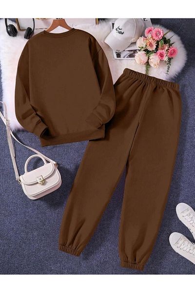 RPT MODA Relaxed Cut Flower Print Detail Oversized Cycling Collar Double Set Tracksuit Bottom and Top