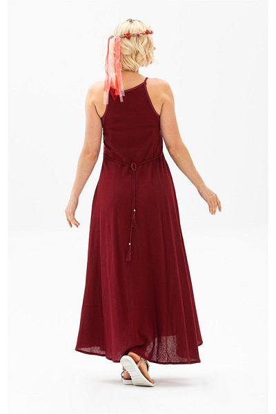 Eliş Şile Bezi Strappy Sile Cloth Sima Rochie Lungă De Vară Roșu Claret Brd