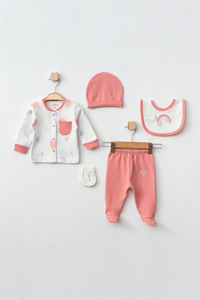 Aziz Bebe Baby Girl Floral Patterned 5-Piece Hospital Discharge Set 0 Months - 3 Months