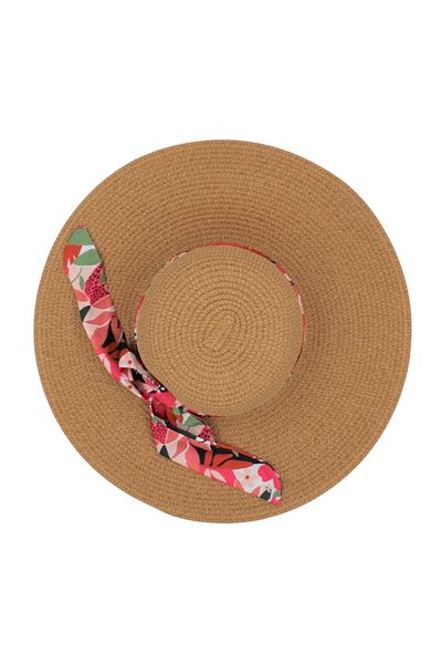 BM GİFT DESİGN Women's brown beach hat with floral bow