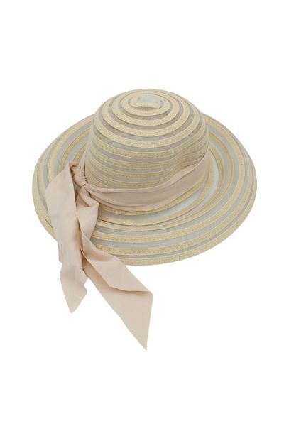 BM GİFT DESİGN Transparent beige women's beach hat with bow